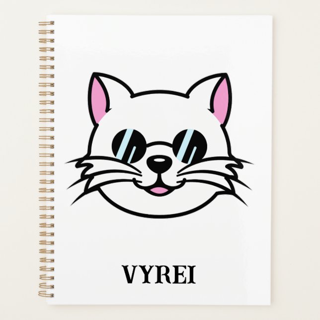 Chat blanc portant des lunettes noires / lunettes  (Devant)