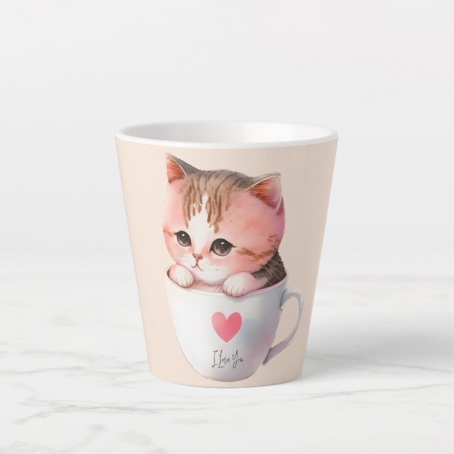 Chat blanc-rose mignonne dans une tasse de thé (2) (Devant)