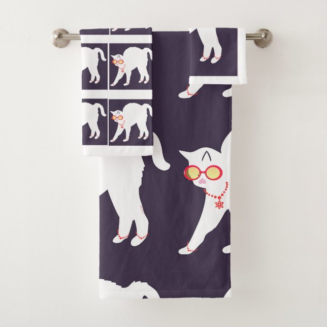 Chat blanc vêtu 3 Pièce Poly Cotton Bain Tow (En situation)
