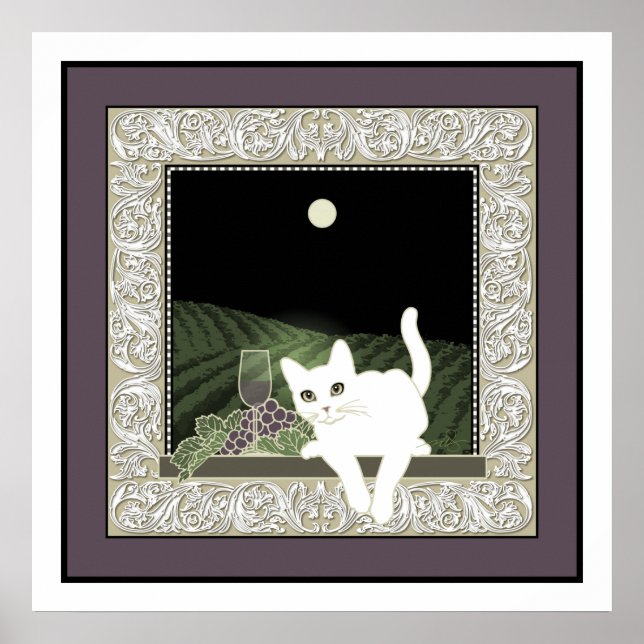Chat Blanc, Vin et la Lune Poster (Vorne)