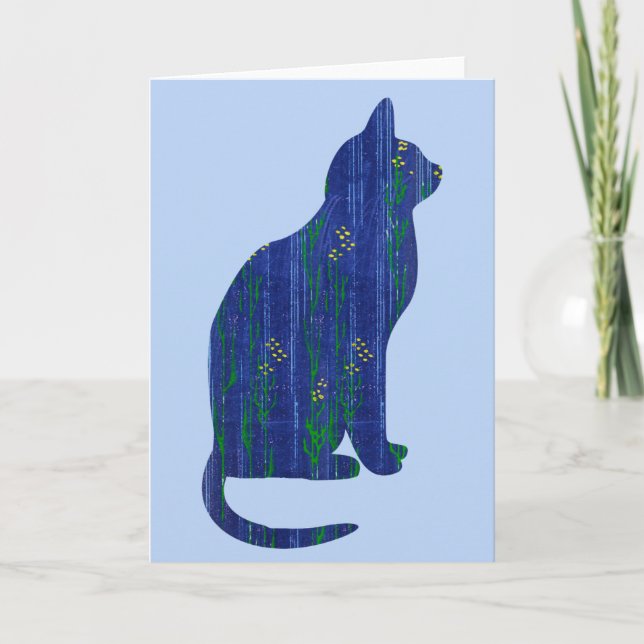 Chat bleu floral sur la carte Bleu Art Note (Devant)