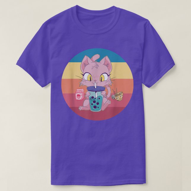 Chat Boba Buble Tea Tshirt Anime Kawaii Neko Straw (Design devant)