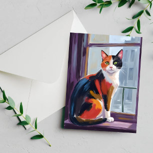 Chat calico Carte de compagnon de fenêtre à l'aq