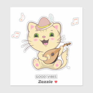 Chat Caramel Rouquin Musical Douillet Autocollant