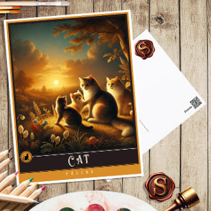 Chat   Carte postale Famille Vintage Animal