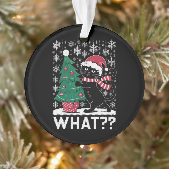 Chat Ce Chat Noir Drôle Poussant Arbre De Noël (Arbre)