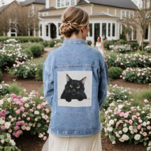 Chat chat noir Denim Veste tendance mignonne