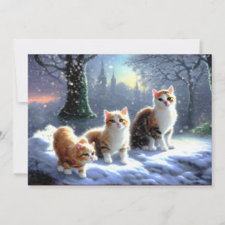 Chat, Chats dans la neige Carte de Noël