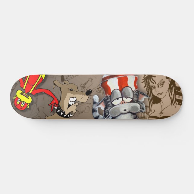 Chat Chien Monkey Girl Cartoon Skateboard Deck (Horz)