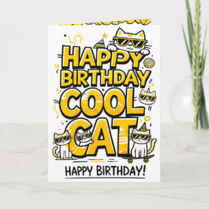 Chat cool avec carte d'anniversaire aux tons jaune