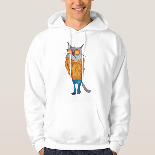 Chat Cute Sur Les Lunettes Portant Un Sweat orange (Devant)