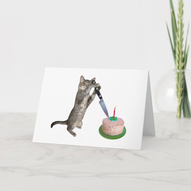 Chat Cutting Birthday Cake Karte (Vorderseite)