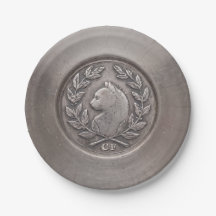 Chat d’Argent Assiette en Papier Argent Vieilli 