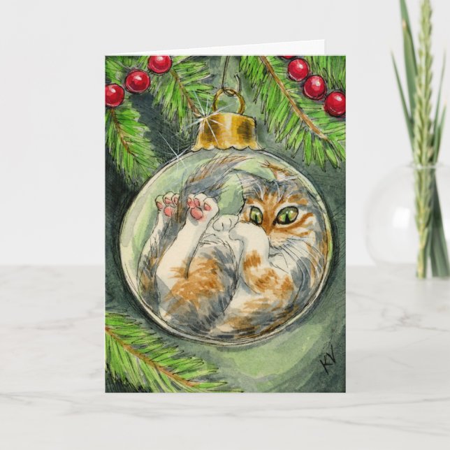 Chat dans la carte d'ornement de Noël (Devant)