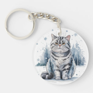 Chat dans la neige 1 ronde Porte - clé acrylique