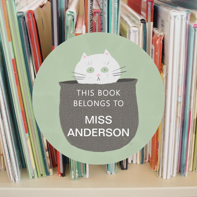 Chat dans le livre de panier autocollant (Créateur téléchargé)