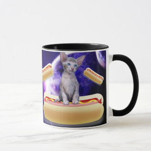 CHAT DANS L'ESPACE AVEC HOT DOGS TASSE À CAFE drôl