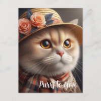 Chat dans un chapeau de paille Carte postale pour