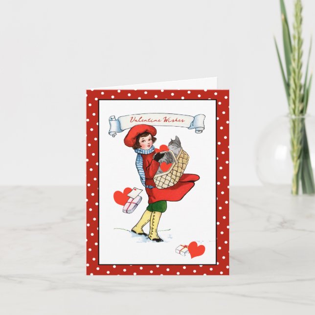 Chat dans un panier Carte Saint-Valentin (Devant)