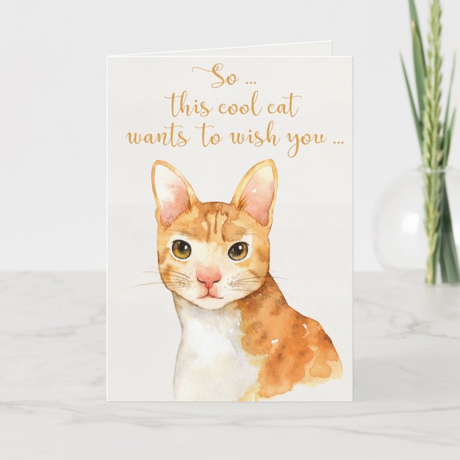 Chat d'aquarelle orange - Bonne carte d'anniversai (Devant)
