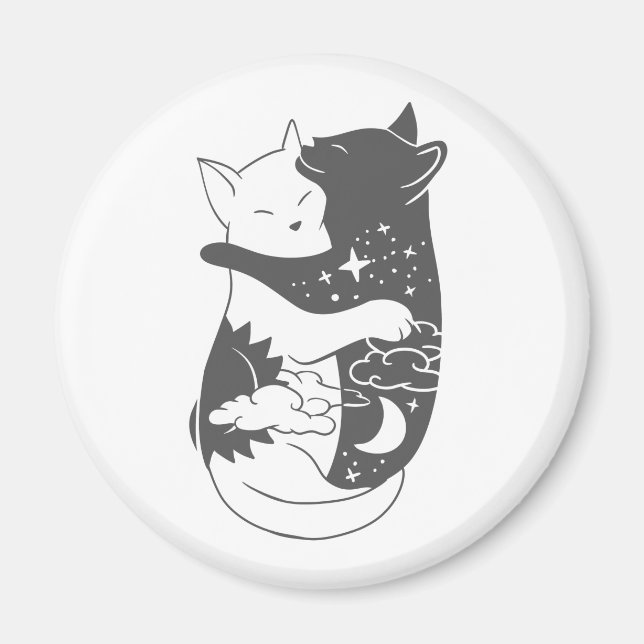 Chat Day Cat Nacht Illustration - Hintergrund ausw Magnet (Vorne)