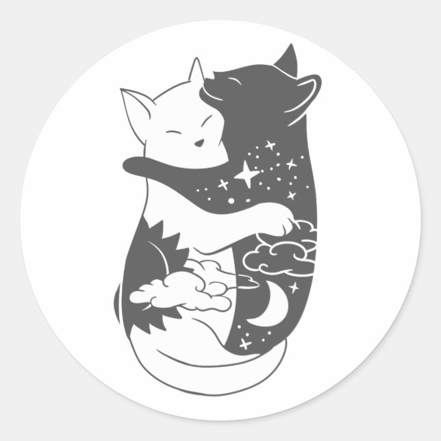 Chat Day Cat Nacht Illustration - Hintergrund ausw Runder Aufkleber (Vorderseite)