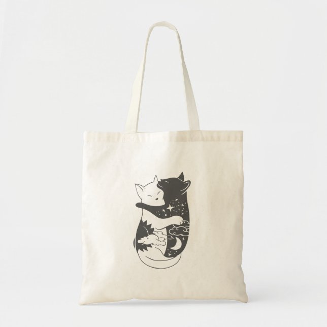 Chat Day Cat Nacht Illustration - Hintergrund ausw Tragetasche (Vorne)
