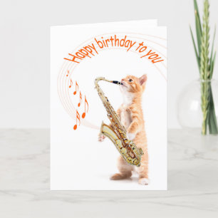 Chat de carte d'anniversaire avec saxofoon