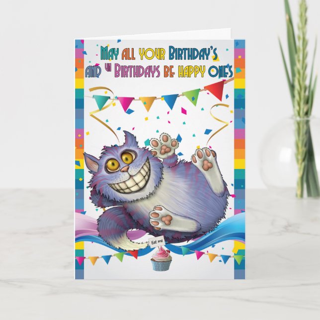 Chat de Cheshire, carte de voeux d'anniversaire, (Devant)