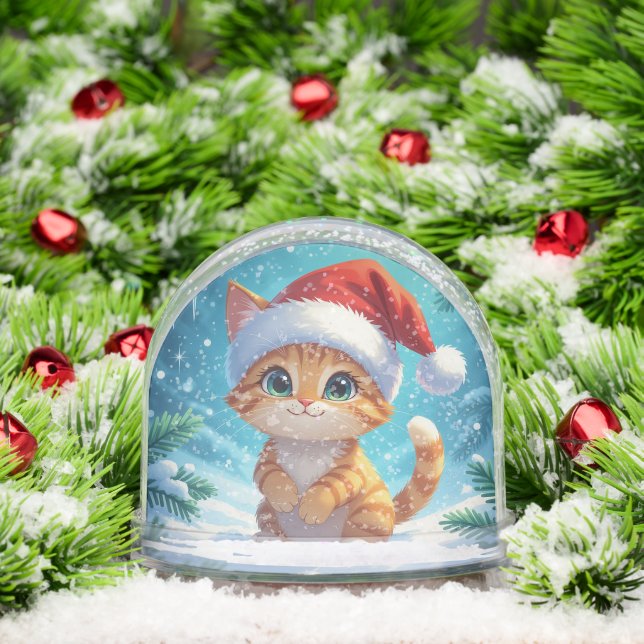 Chat de dessin avec Santa Hat Christmas Snow Globe (Noël)