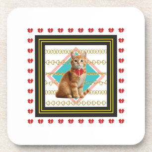 Chat de gingembre et chaîne d'or dessous de verre