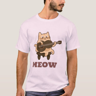 Chat de guitare amusant T-shirt "MEOW" Music Lover
