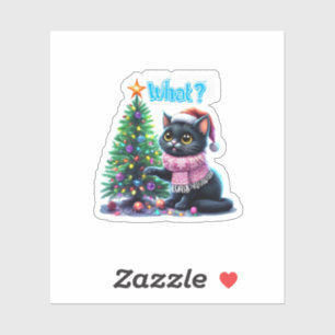 Chat de Noël amusant Avec Sticker Arbre