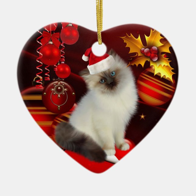 Chat de Noël Ornement avec chapeau de Père Noël (Devant)