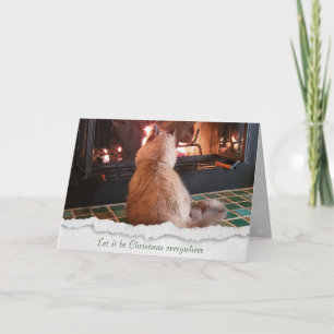Chat de Noël par cheminée Carte de vacances
