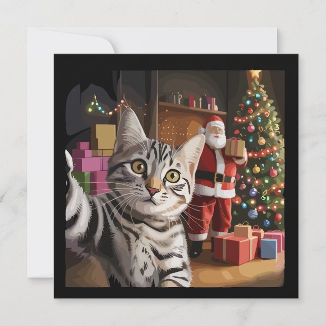 Chat de Noël selfie avec le Père Noël Cute vacance (Devant)