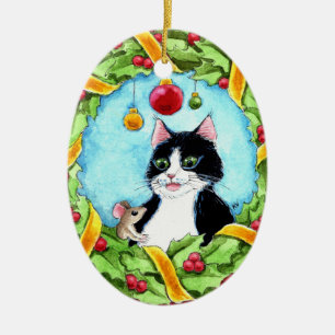 Chat de Noël, souris, ornement de couronne