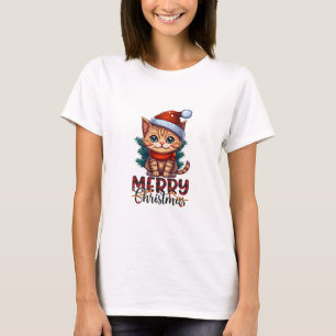 Chat de père Noël coupé T-shirt de Noël
