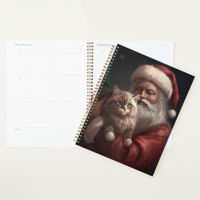 Chat de Sibérie avec Noël Festif du Père Noël (Devant avec enveloppe)