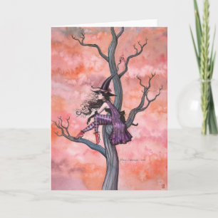 Chat de sorcière de carte de Halloween par