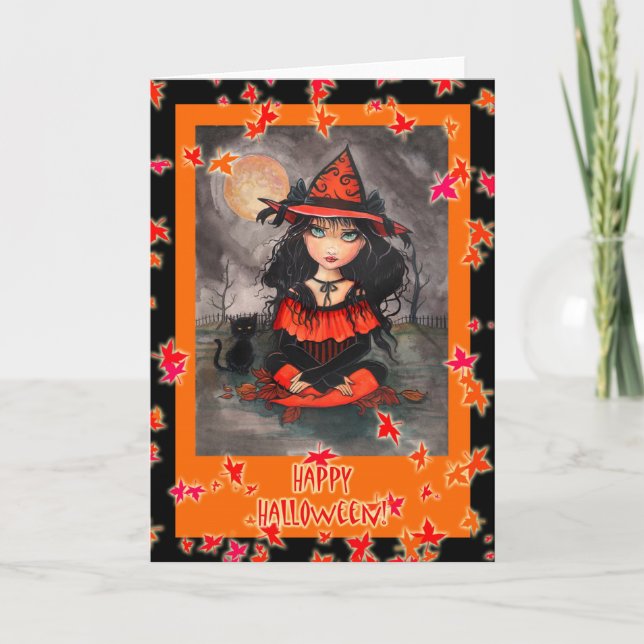 Chat de sorcière de la carte d'Halloween par Molly (Devant)