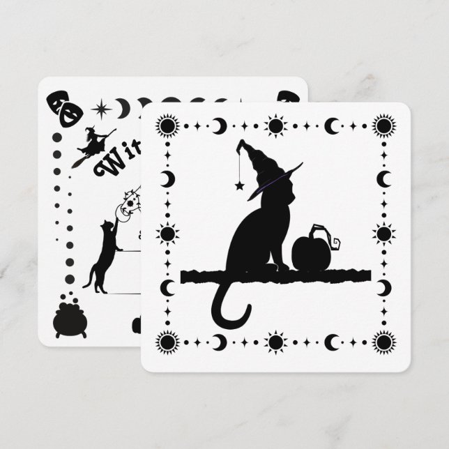 Chat de sorcière Halloween Fête Invitation (Devant / Derrière)