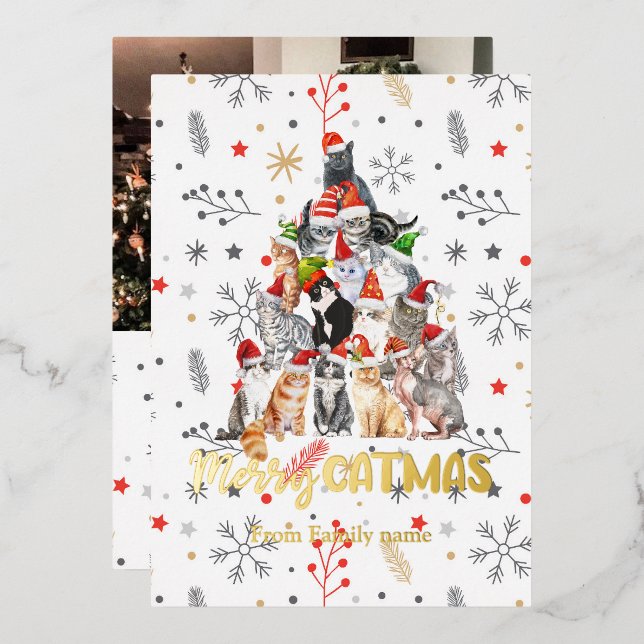 Chat de vacances et Kitten Arbre de Noël rouge (Recto/Verso)