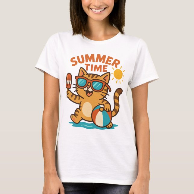 Chat d'été amusant T-shirt (Devant)