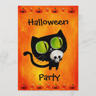 Chat d'Halloween noir avec invitation à la fête du