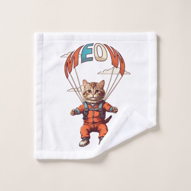 Chat drôle de parachutisme (Gant de toilette)