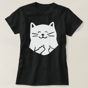 chat drôle dirigeant le mi T-shirt de doigt