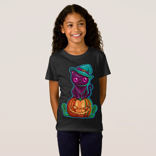 Chat éffrayant à l'Halloween Citrouille | T-shirt (Devant entier)