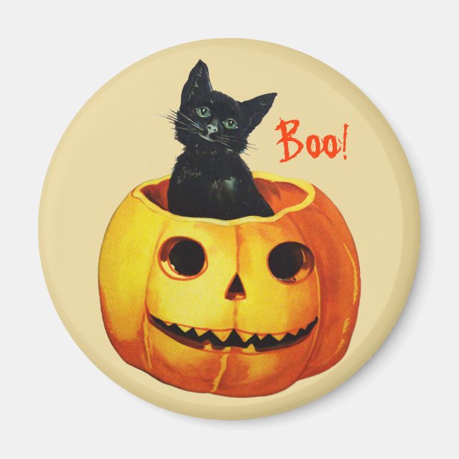 Chat en Aimant d'Halloween Vintage Citrouille (Devant)