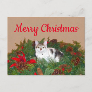 Chat en couronne Carte de Noël